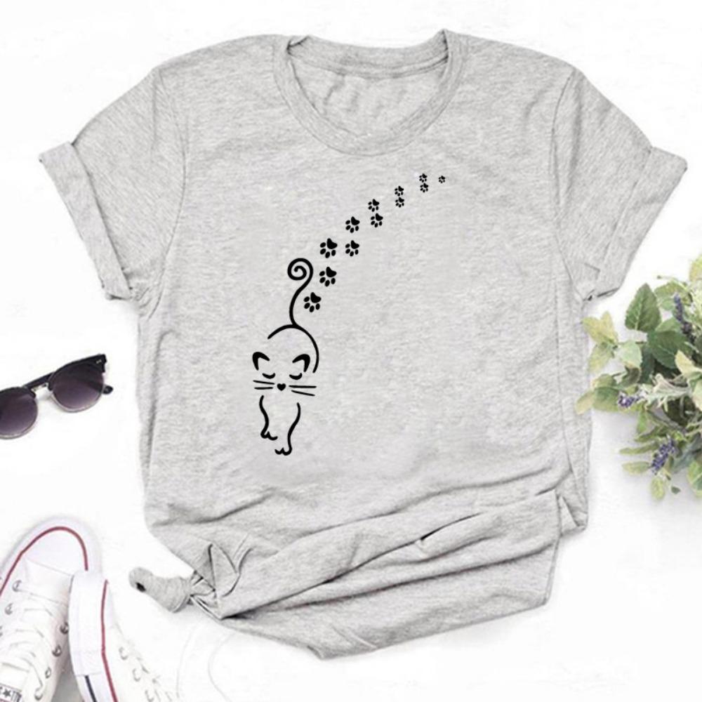 Maycaur T-shirt met hondenpootjesprint Grappig dames T-shirt Losse zomer T-shirts Harajuku Esthetische zwarte tops Casual dameskleding