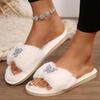 Fashion Elegant Crystal Butterfly Fur Slippers Women Warm Faux Fur House Cotton Slippers Woman Autumn Winter Open Toe Flats Slides Mujer