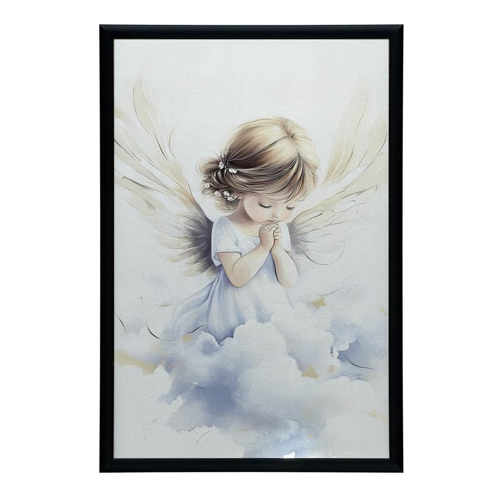 Plakat Anielskie Modlitwy Dziewczynki Plakat Anielskie Modlitwy Dziewczynki, 50X70 Cm, Rama Drewniana Ciemny Brąz, Papier Matowy 230 Gsm