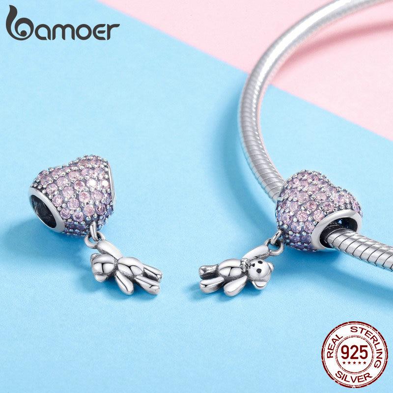 BAMOER 925 Sterling Silber Schmuck Schöne Hexe Astronaut Hund Anhänger Herz Bär Charme fit Original Armband