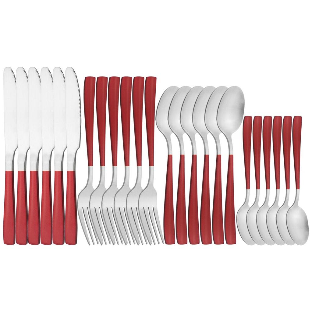 6 People Stainless Steel Cutlery Set White Gold Dinnerware Knives Fork Coffee Spoon Dinner Silverware Home Kitchen Tableware Set