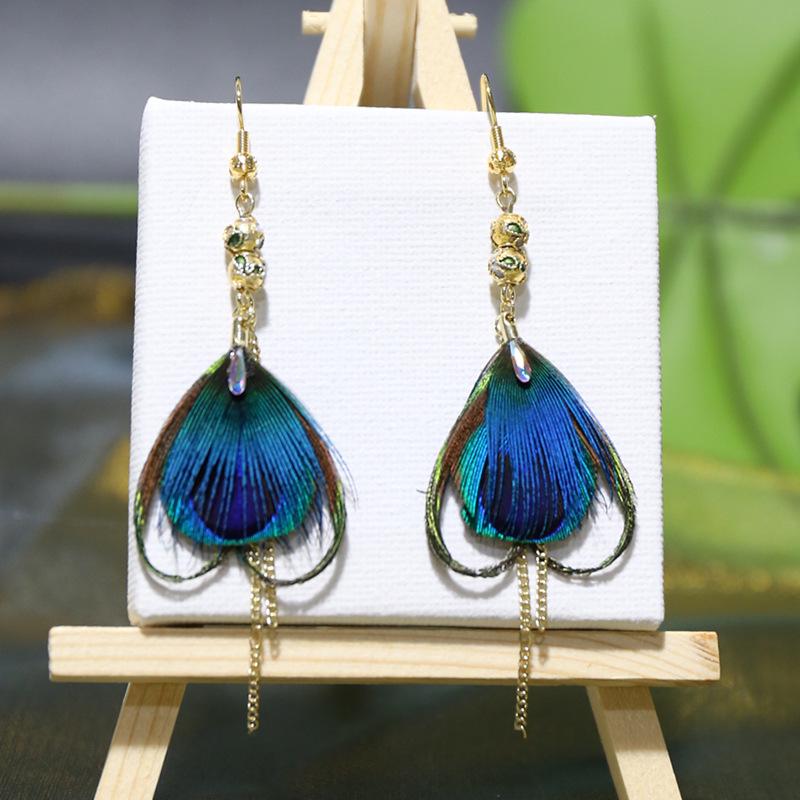 

Peacock Princess Elegant Handmade Feather Earrings - Perfect Gift for Birthdays, Christmas, Qixi, and Valentine’s Day