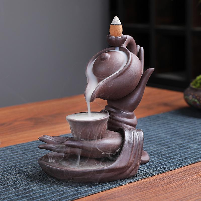 Purple Clay Backflow Incense Burner - Fu Lin Men Sandalwood Agarwood Ceramic Ornament