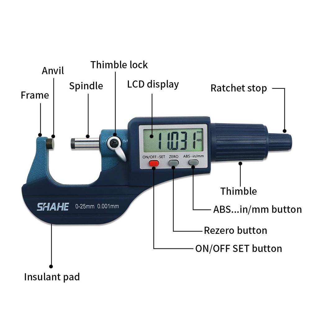 Digital Outside Micrometer 0-25mm /0-1",Metric & Inch, 0.00005" (0.001mm) Resolution,+/-0.0001" Accuracy