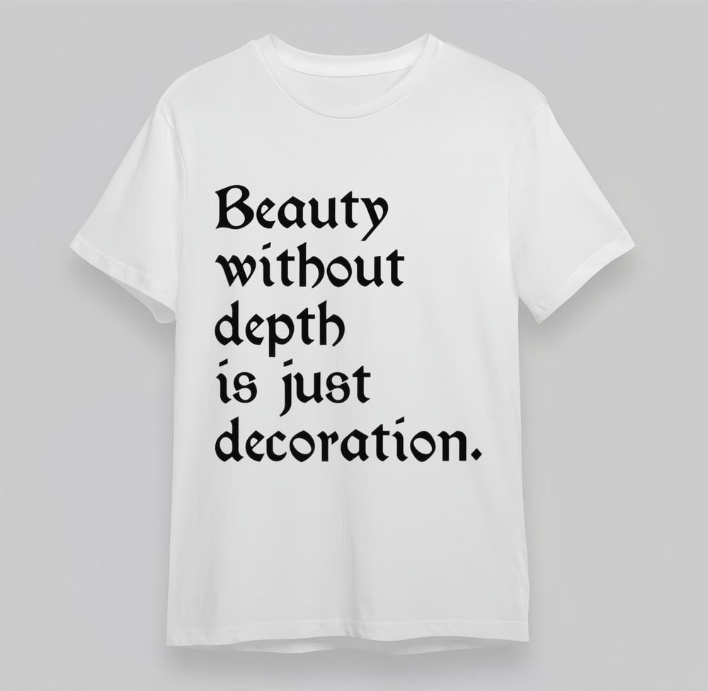 Women's Oversize T-shirt With Beauty Depth Graphic Unisex White 100% Cotton Top