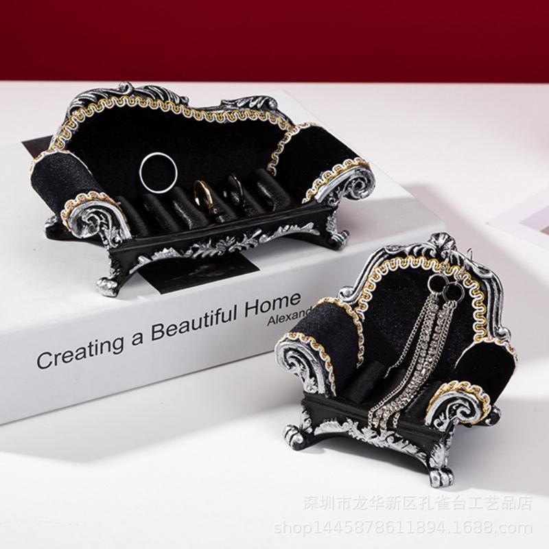 Jewelry Box Organizer Sofa Shaped Small Jewelry Rings Boxes Earrings Necklace Portable Storage Box Velvet Material