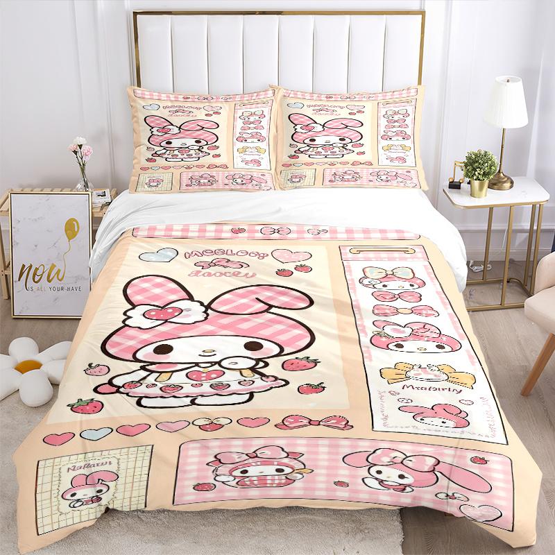 3pcs My Melody Blooms Bedding Set, Including 1 Quilt Cover and 2 Pillow Shams, Without Filling, Soft and Comfortable Home Bedroom S067