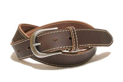 [35mm BUFF] Stitched Leather Belt, Buffalo Leather Belt with Harness Buckle, Men's Casual Belt, Cowhide Leather, Made In Japan (Dark Brown)