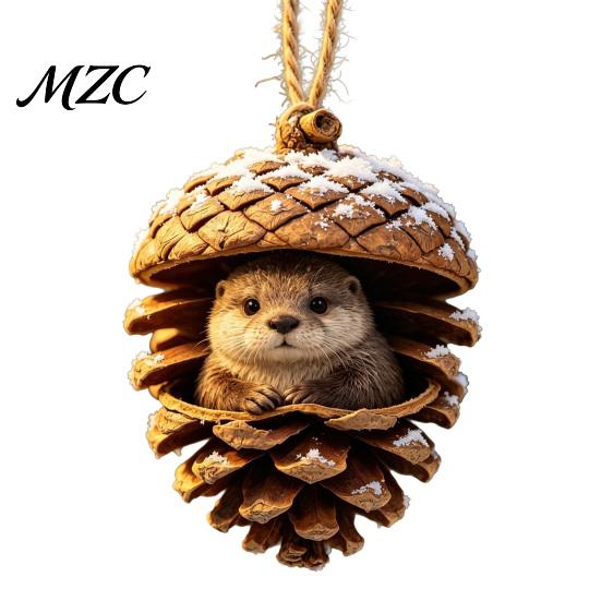 Durable Holiday Ornaments Forest Animal Acorn Ornaments, Cozy Woodland Christmas 2D Acrylic Realistic Hanging Decor Pine Cone Pendant for Xmas
