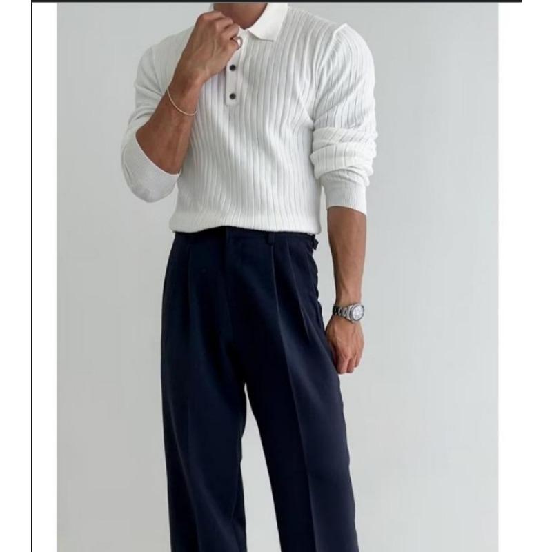 Spring Autumn Polo-neck Long Sleeve Knitting Pullover Top Male Casual Fashion Solid Bottomed Sweater Men