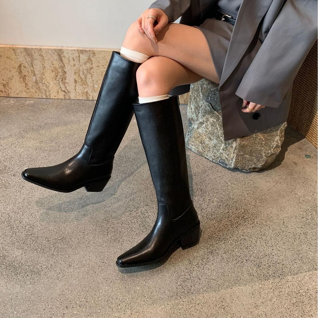 Long boots women's long tube tall tube thick sole autumn and winter British style square head thick heel new knight boots