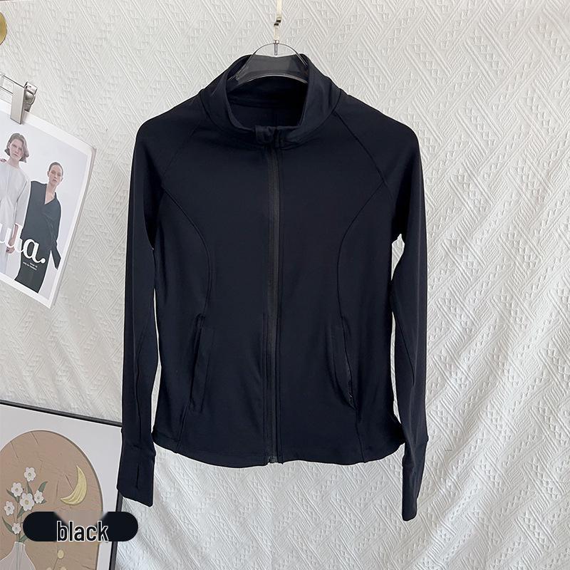 

Женская осенне-зимняя спортивная куртка с эффектом похудения - воротник-стойка, застежка-молния, отверстия для больших пальцев и карман для йоги и фитнеса. M