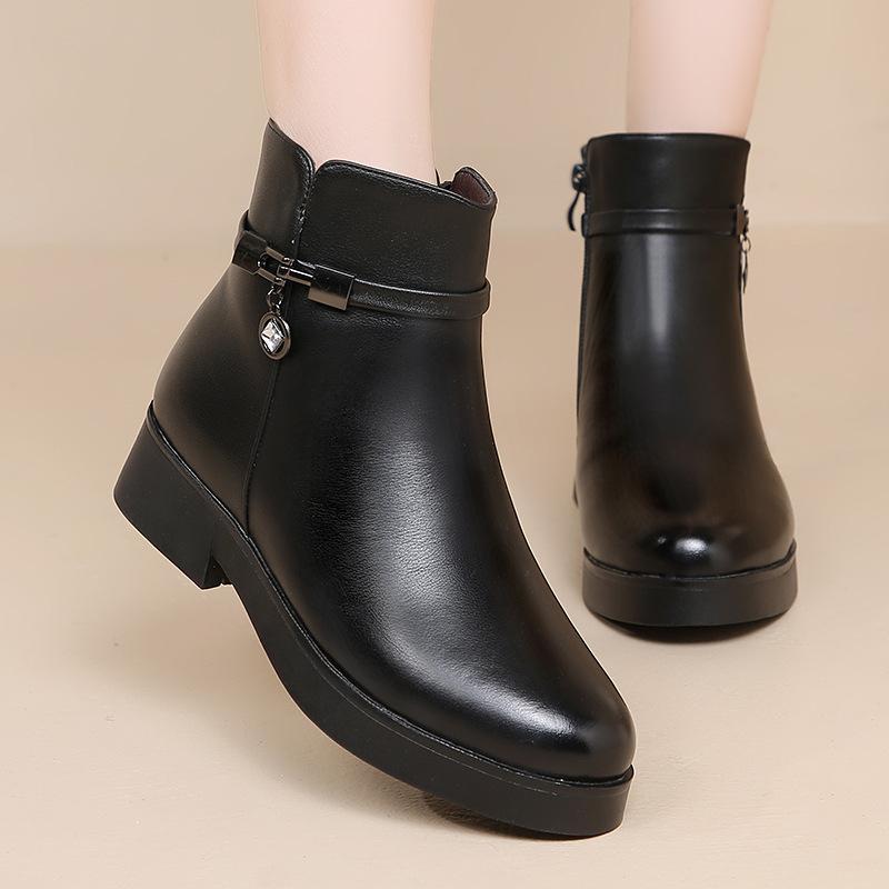 

Women Mother Female Ladies Genuine Leather Ankle Shoes Boots Platform Wool Plush Warm Fur Winter Zipper Plus Size 42 43 43