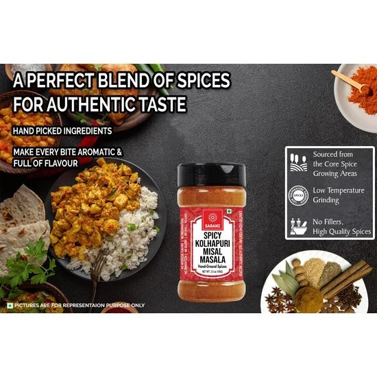 SARANZ Spicy Kolhapuri Misal Masala Perfekt zum Kochen, Gebrauchsfertig Hergestellt aus getrockneten roten Chilis, Kreuzkümmel, Koriandersamen, Schwarzem Pfeffer| -100 Gramm