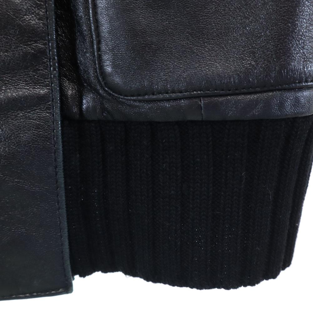 BCBGMAXAZRIA Wool Blend Knit Switching Sheepskin Leather Jacket S Black Women Used