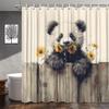 Tenda da Doccia Panda, Animale Divertente e Floreale Giallo - Recinzione Rustica, Design in Legno Rustico, Poliestere, 12 Ganci