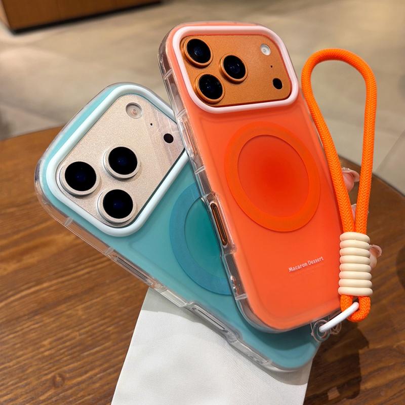 Cute Oval Magnetic For Magsafe Case For iPhone 17 16 15 14 13 12 11 Pro Max Candy Wrist Strap Lanyard Shockproof Bumper Cover