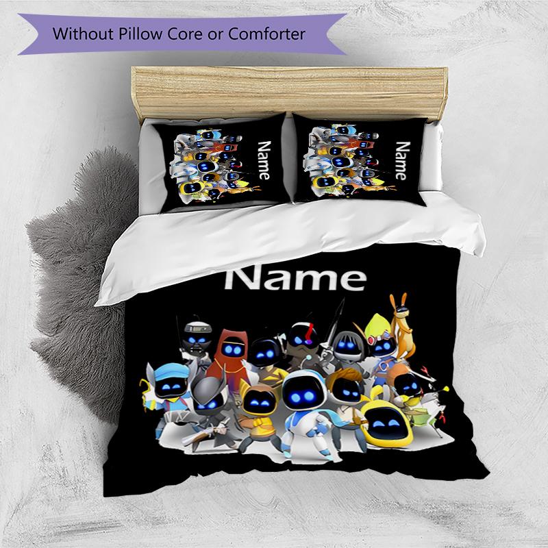 3pcs Custom Name Astro Bot Bedding Set Duvet Cover Closure Includes 1 Duvet Cover & 2 Pillowcases for All Seasons Bedroom Decor