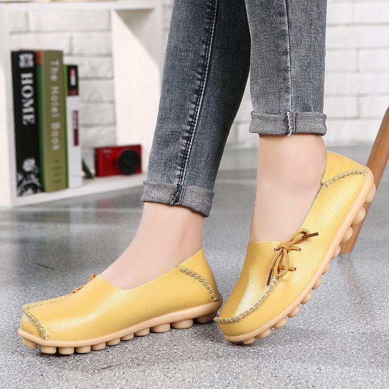 Woman Loafers Genuine Leather Female Shoes Slip On Ballet Bowtie Women's Shoe Size