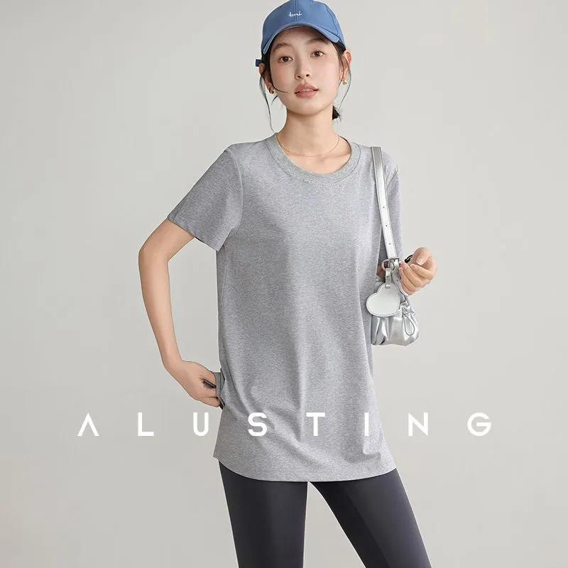 Women s Solid Color Loose Fit Longline Short Sleeve T-Shirt M серый