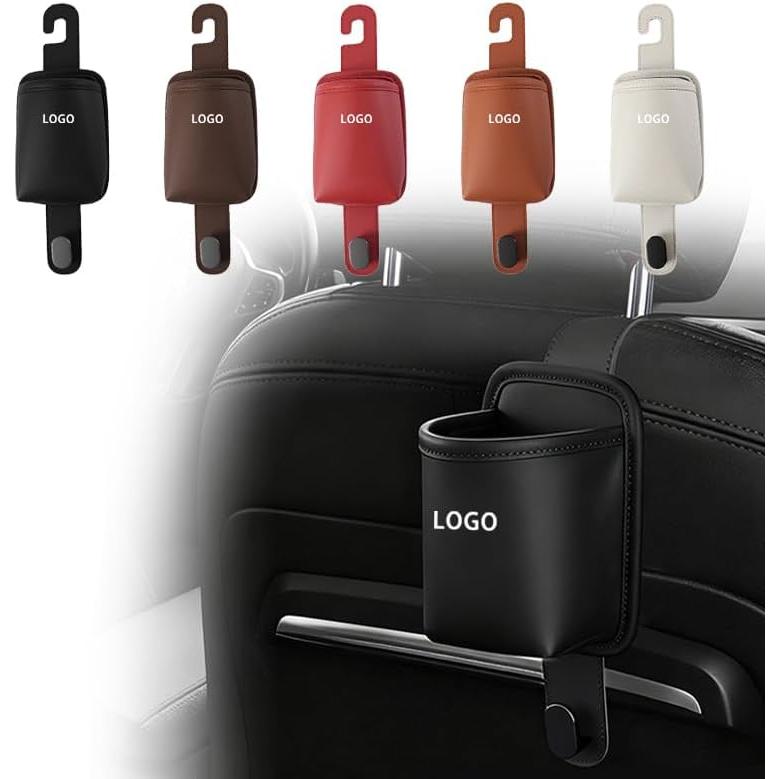 GRQ Car Cup Holder, Drink Holder, Hook Type, Made of PU Leather, For Rear Seats, 2 in 1 Seat Pocket, Multifunctional, Car Luggage Rack, Small Items