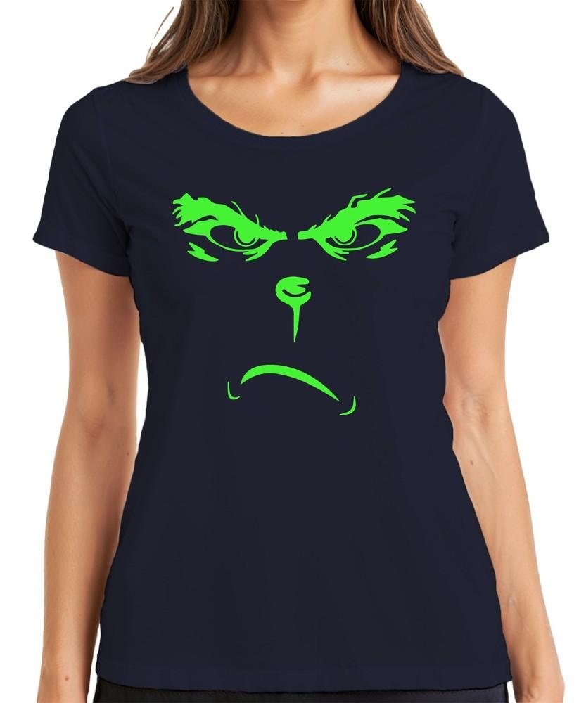 Halloween Monster Face Scary Eyes Light Up Neon Alien Evil Unisexs Tshirt S