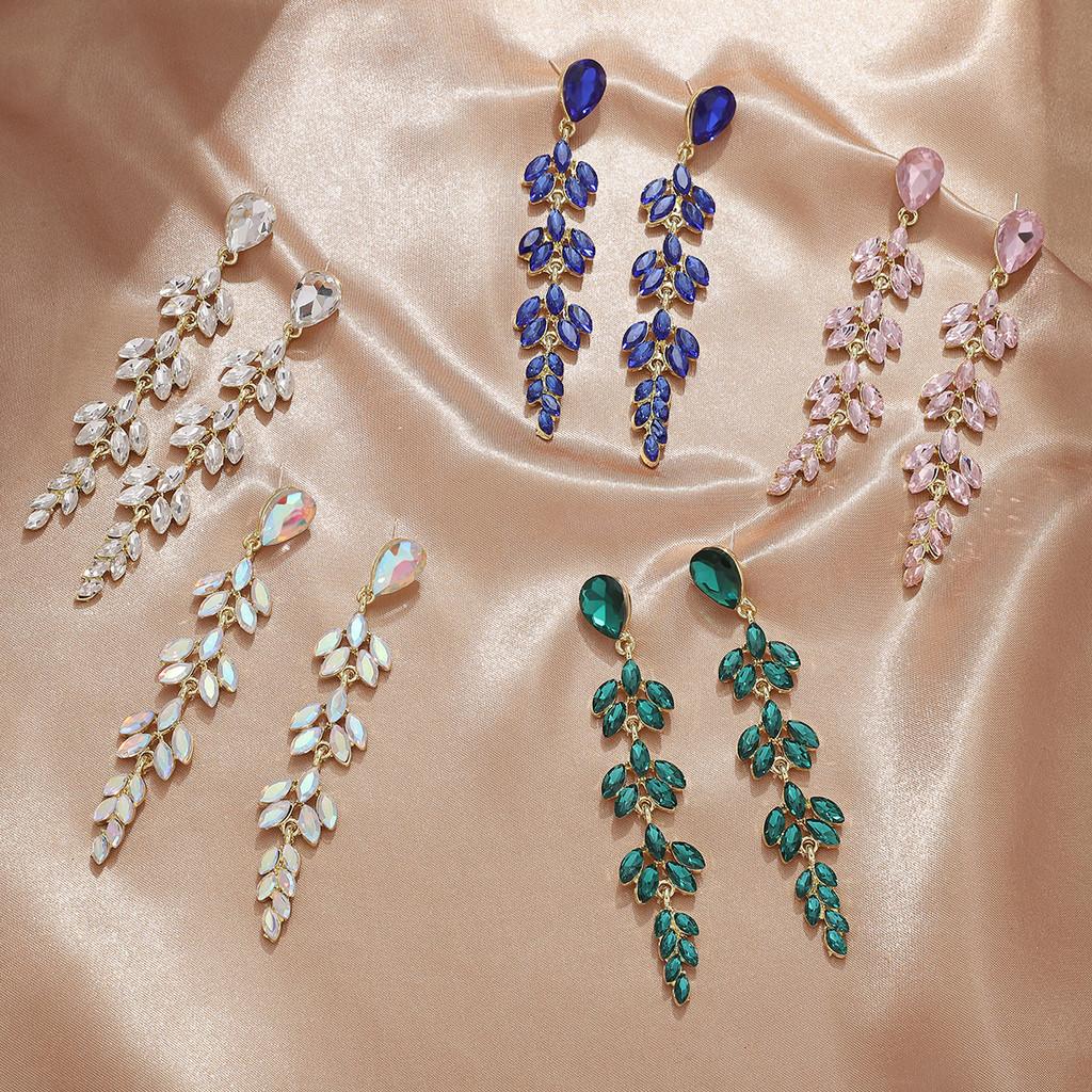 Fashion Gold Plated Leaf Drop Earrings For Women With Crystals Elegant Party Jewelry