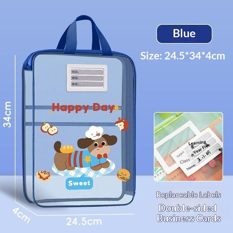 Colorful Cute Large Capacity File Bag, Transparent Document Handbag For Student Exams, A4 Zipper Paper Storage Bag