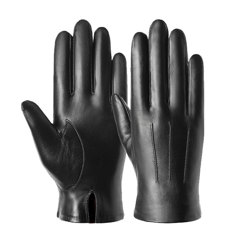 

2023 New Sheepskin Gloves for Men Genuine Leather Touch Screen Male s Mittens Winter Warm Full Finger Handschuhe Driving Riding XXL чорний