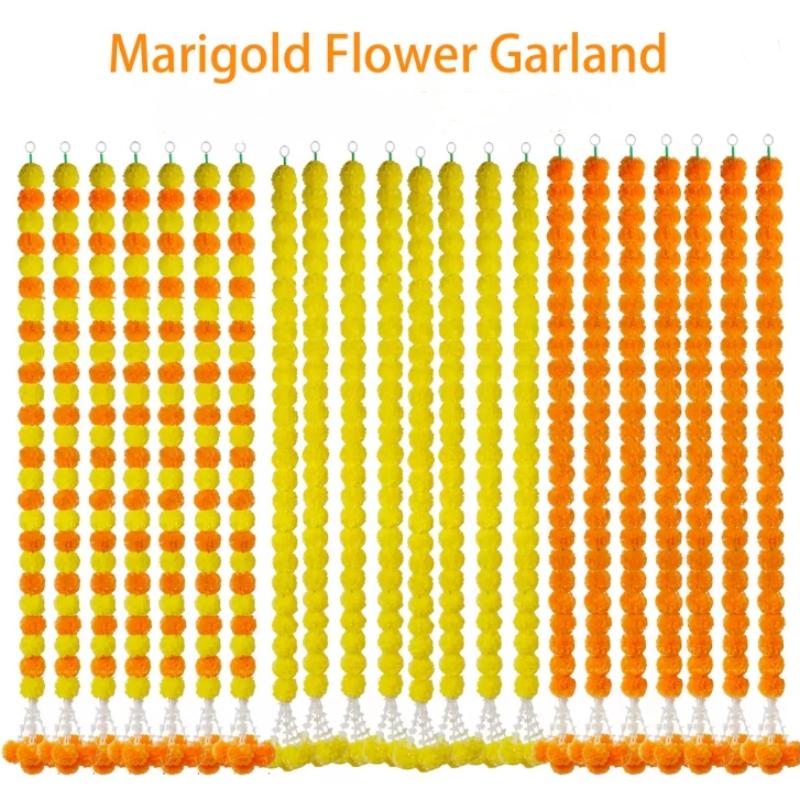 Marigold Garlands Artificial Flower for Indian Decoration Diwali Day of The Dead Halloween Party Festival Wreath Ornament