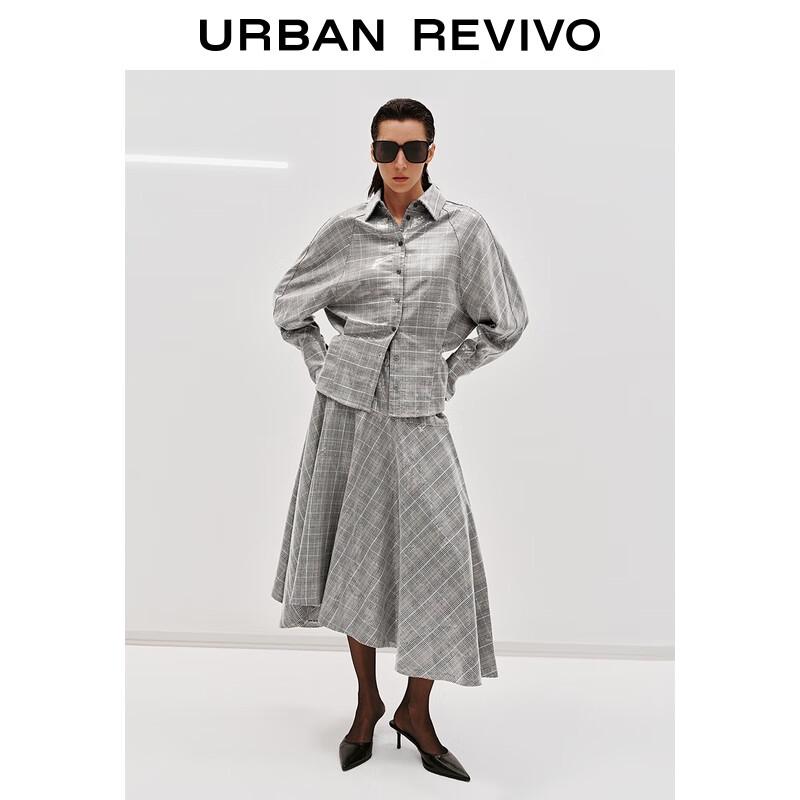 

UR2025 Women s Elegant Plaid Cinched Waist Winter Coat S