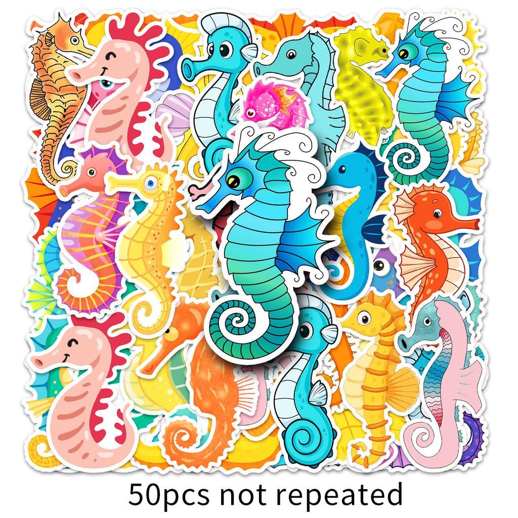 50 Seahorse Marine Life Creative Waterproof Stickers for Cups & Suitcases