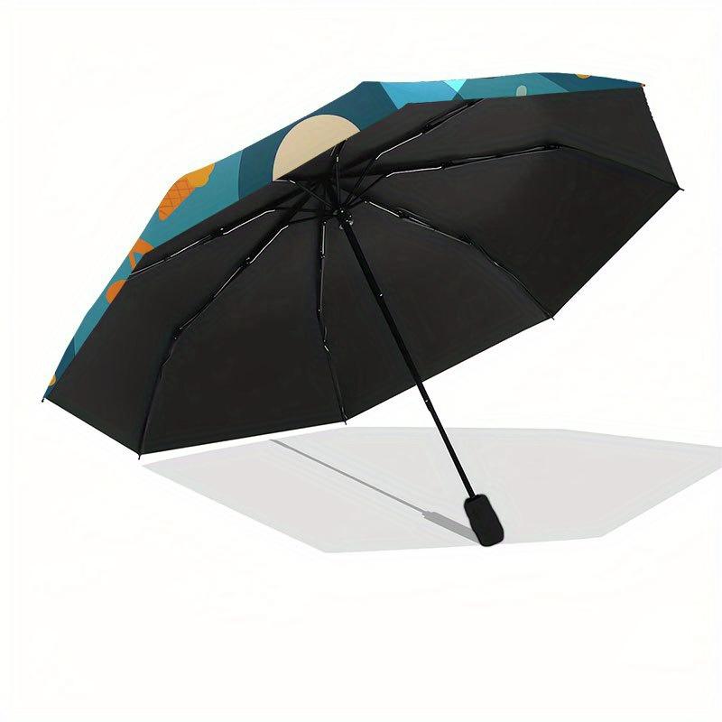 Happy Penguin Playing Guitar Sticker Umbrella, Cute Umbrella with Cute Design, Portable 3-Fold Compact Umbrella for Men & Women, Valentine's Day Mothe