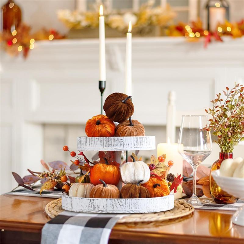 M-Modern-Artificial Pumpkins Decor,3 Colors Faux Flocked For Party Wedding Halloween Thanksgiving Table Decoration