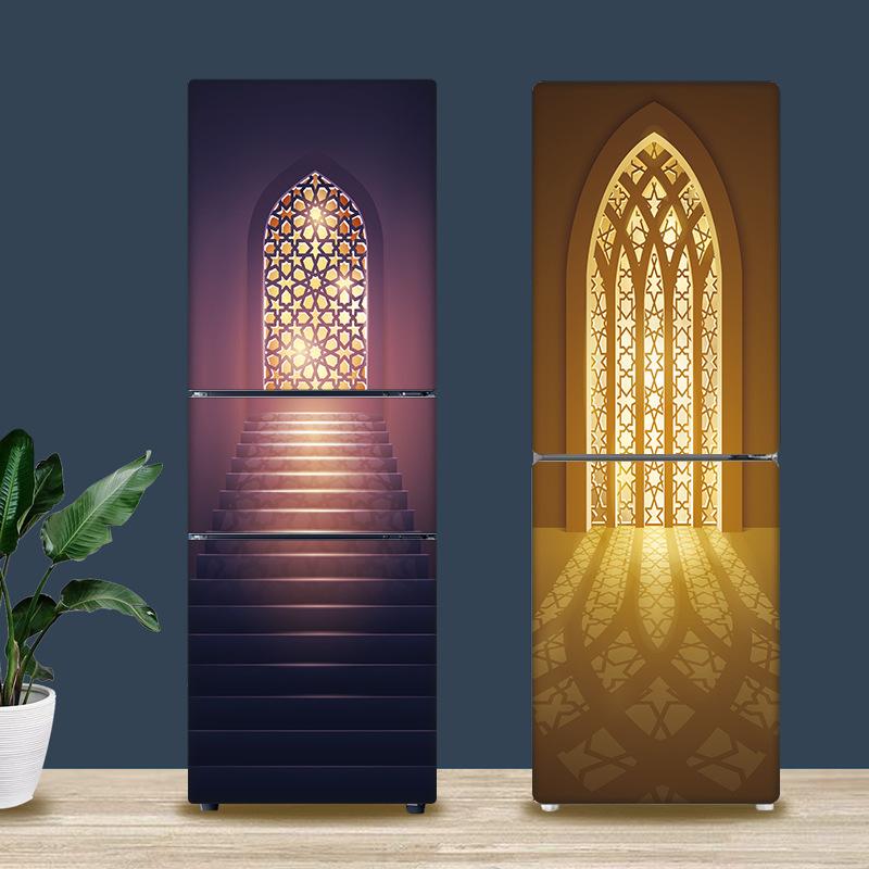 Muslimsk stil Mandala Kjøleskapsklistremerke Full Film Kjøkkenutstyr Selvklebende Vanntett Dobbeltdør Fryserskap Dekorasjon Kunstveggmaleri