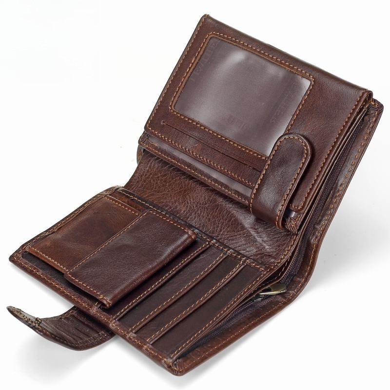 Portafoglio uomo Cera olio Pelle bovina Portafogli in vera pelle Portamonete Frizione Hasp Aperto Portafoglio corto retrò di alta qualità 13,5 cm