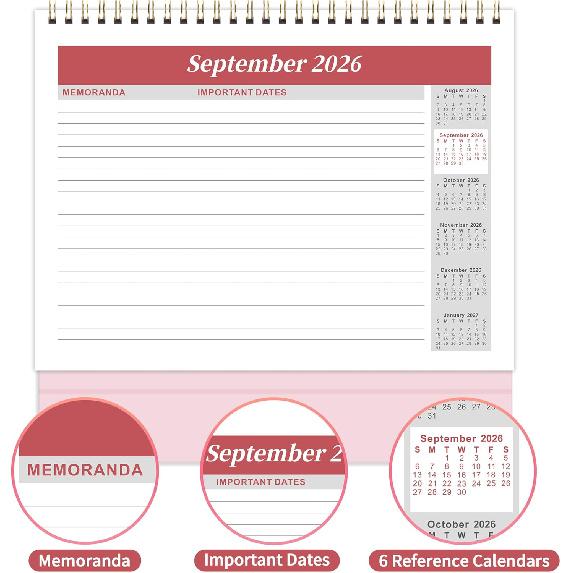 2026 Desk Calendar - Standing Flip Desktop Calendar 2026, 9.8" x 8.3", JAN. 2026 - DEC. 2026, Desktop Calendar, Lined Memoranda Pages, Twin-Wire