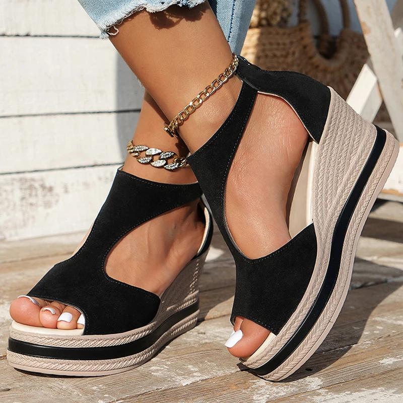 Fashion Summer Cover Heel Platform Sandals Women Fashion T-Strap Wedge Heel Sandal Female New Style Outwear High Heel Sandalias Mujer