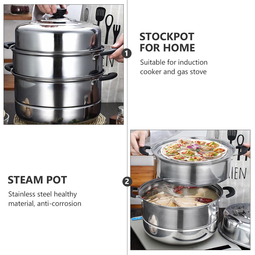 Stainless Steel Steamer Stackable Steaming Pot Convenient Kitchen Cookware Cooking Utensils Useful Stockpot for Home