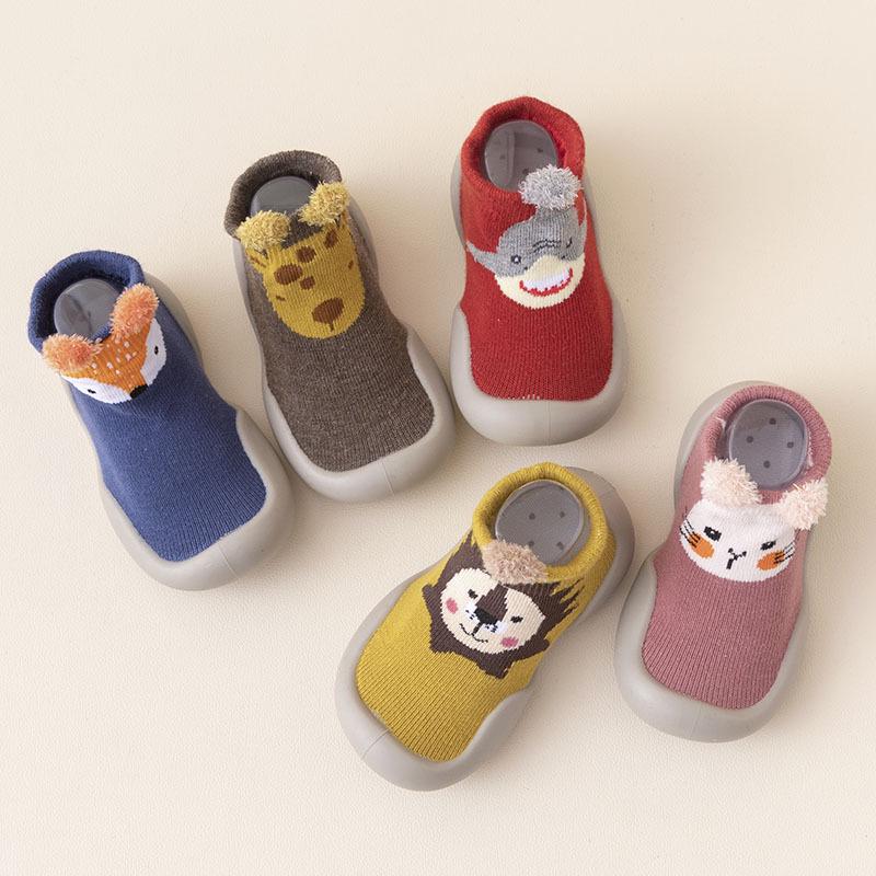 Spring-Autumn Cotton Cartoon Baby Floor Socks Shoes - Breathable Rubber Sole Toddler Shoes