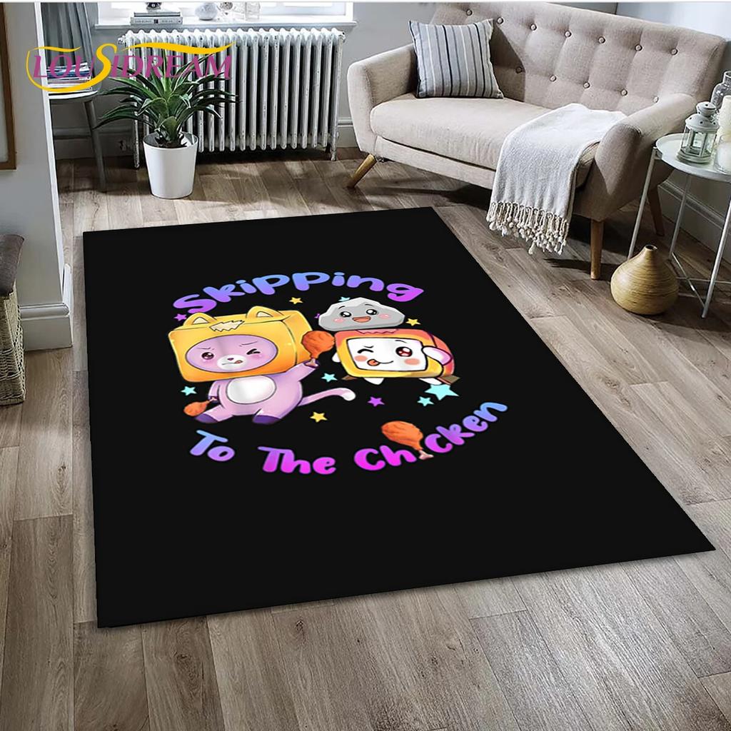 Tappeto Tappeto Tappeto Decorazione per Soggiorno Camera da Letto, Tappetino Antiscivolo Decorazione per Divano Zerbino, 3D Lankybox Carino Felice Boxy Foxy Rocky