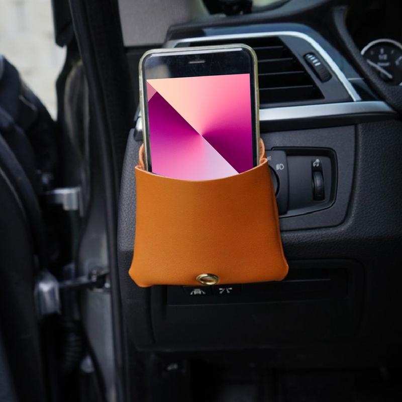 Car Vent Organizer Car Mobile Phone Holder PU Leather Phone Holder Storage Organizer Auto Mobile Phone Holder Pouch Car Leather