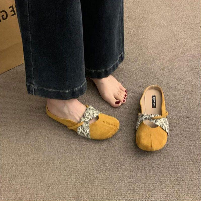 Large size women's shoes 41 to 43 wide fat feet summer 2025 new sandals women's Mary Jane shoes flat bottom bag head half drag