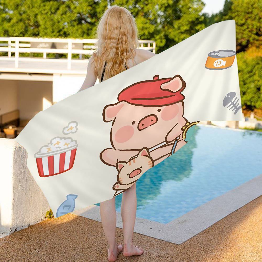 Kawaii Pig Lulu Microfiber Blanket Quick Drying Beach Towels Oversized Printing Super Absorbent Pool Towel Blanket