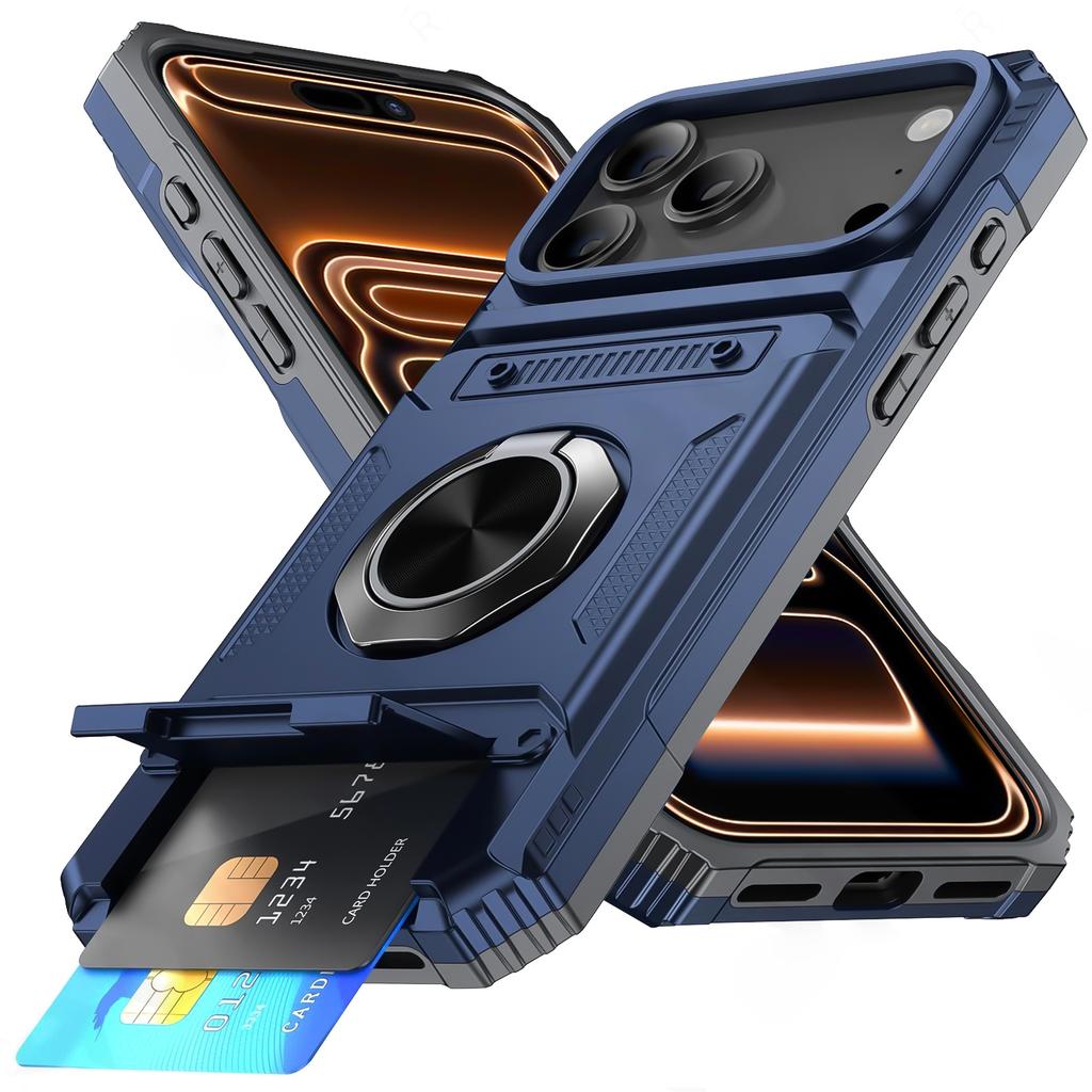 Militärpanzer Anti-Fall Schutzhülle für iPhone 17 Pro Max Air 14 15 Plus 13 16 Pro Magnetischer Ringständer Kartenfach Handyhülle