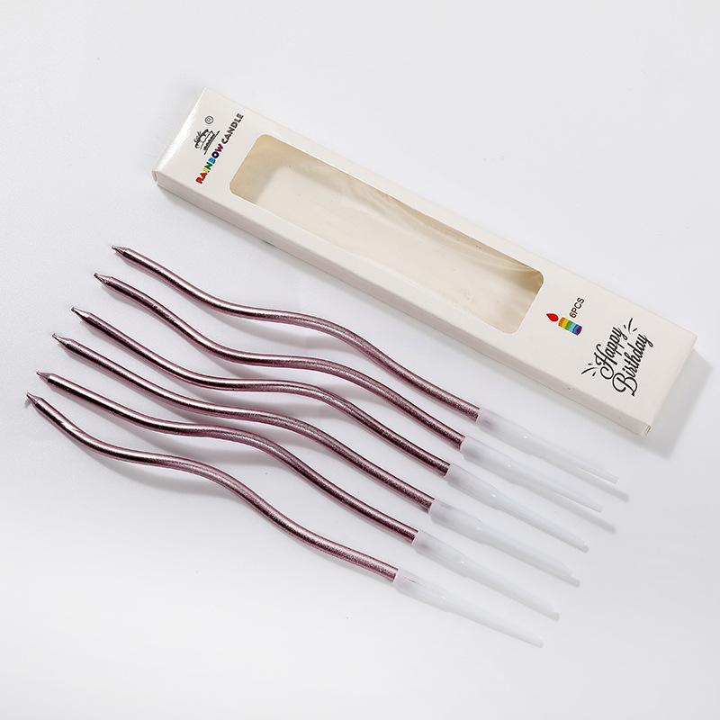 6Pcs/set Curved Cake Candles Gold-plated Colorful Birthday Cake Candle Cupcake Decorating Candle Wedding Party Decorative