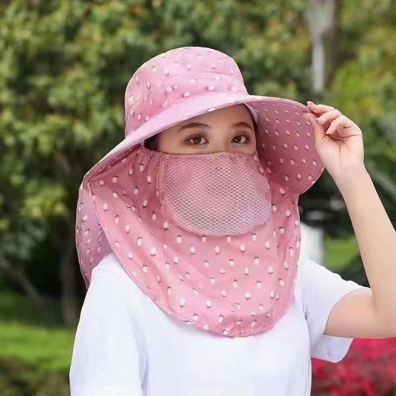 Women's Dust-proof UV Protection Sun Hat with Neck and Face Shield for Tea Picking and Farming