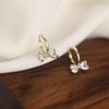 14K Gold Plated Sterling Silver Bow Ear Cuff Earrings with Heart-Shaped Zirconia for Women