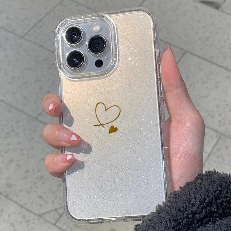 Weiche Liebe Herz Glitzer Transparente Handyhülle Für iPhone 11 12 13 14 15 Pro Max 7 8 Plus X Xs Max XR Klare Bumper Rückseite
