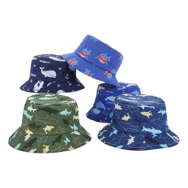 1 Piece Cotton Breathable Kids Fisherman Hat 0-4 Years Cartoon Printing Whale Baby Bucket Hat Infant Toddle Sun Hat